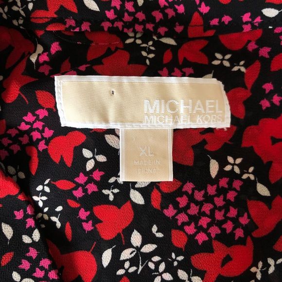 Michael Kors Women's Midi Shirt Dress Size XL Floral Chiffon Long Sleeve Lined - Picture 3 of 10